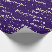 Happy New Year Golden Script Custom Name Blue Cadeaupapier (Hoek)