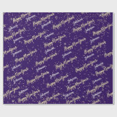 Happy New Year Golden Script Custom Name Blue Cadeaupapier (Vlak)