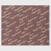 Happy New Year Golden Script Custom Name Brown Cadeaupapier (Vlak)