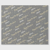Happy New Year Golden Script Custom Name Grey Cadeaupapier (Vlak)