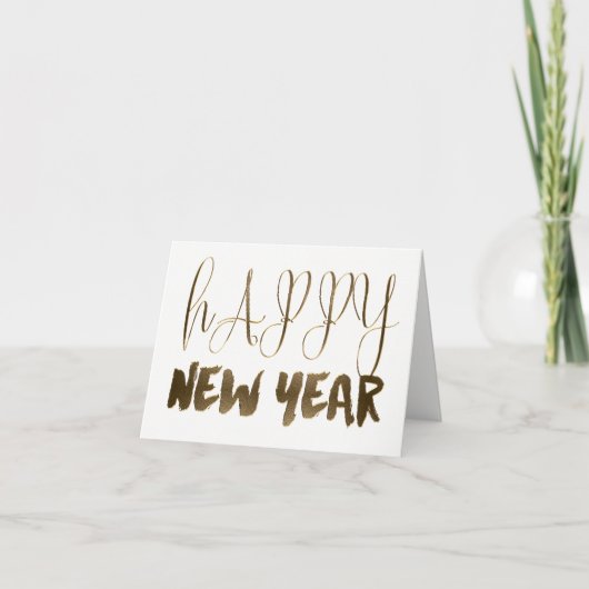 Happy New Year Golden Text Gold Typografie Feestdagen Kaart (Voorkant)