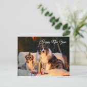 Happy New Year grappige honden met feestelijk pet Briefkaart (Staand voorkant)