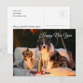 Happy New Year grappige honden met feestelijk pet Briefkaart (Voorkant / Achterkant)