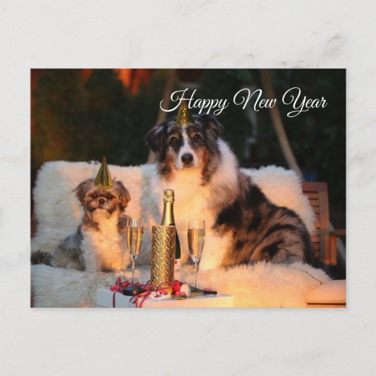 Happy New Year grappige honden met feestelijk pet Briefkaart (Voorkant)