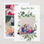 Happy New Year Greenery Modern Holiday Kaarten (Voorkant / Achterkant)