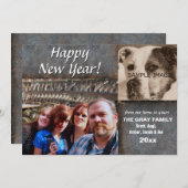 Happy New Year Greeting Rustic Leather 2 Foto's Feestdagenkaart (Voorkant / Achterkant)