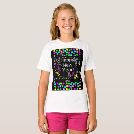Happy New Year Greetings Girls White Basic T Shirt (Voorkant volledig)