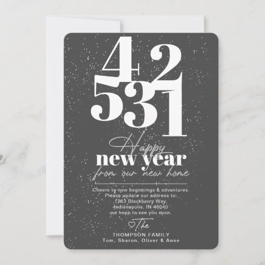 Happy New Year Grey Countdown Bewegende Aankondigi Feestdagenkaart (Voorkant)