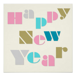 Happy New Year Groovy Retro Multicolor Party Perfect Poster