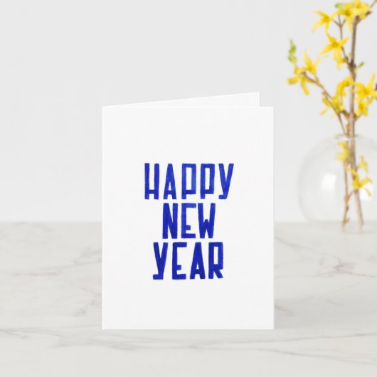 Happy New Year Hand-drawn White Blue Postcard Kaart (Gele Bloem)