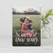 Happy New Year Hand getekende Pine Berries Foto Feestdagenkaart (Staand voorkant)