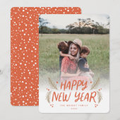 Happy New Year Hand getekende Pine Berries Red Fot Feestdagenkaart (Voorkant / Achterkant)