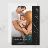 Happy New Year Handwritten Script Black Photo Feestdagenkaart (Voorkant)