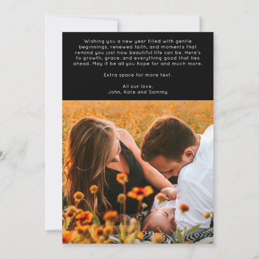 Happy New Year Handwritten Script Black Photo Feestdagenkaart (Achterkant)