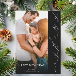 Happy New Year Handwritten Script Black Photo Feestdagenkaart
