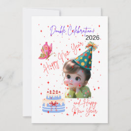 Happy New Year & Happy Birthday Double Celebration Feestdagenkaart