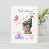 Happy New Year & Happy Birthday Double Celebration Feestdagenkaart (Staand voorkant)