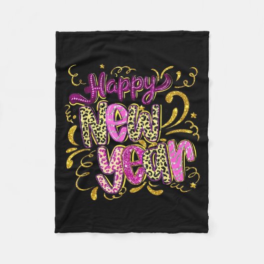 Happy New Year Hello 2026 Retro Leopard Fleece Deken (Voorkant)