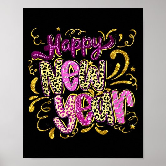 Happy New Year Hello 2026 Retro Leopard Poster (Voorkant)