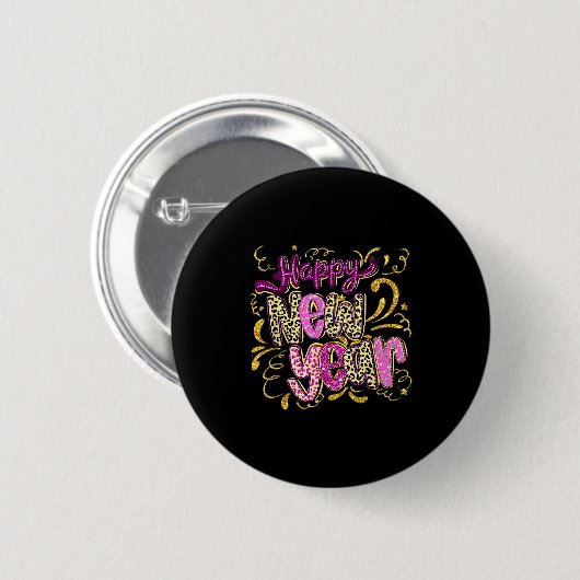 Happy New Year Hello 2026 Retro Leopard  Ronde Button 5,7 Cm (Voorkant /achterkant)