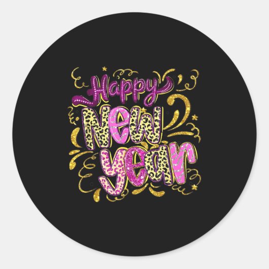 Happy New Year Hello 2026 Retro Leopard  Ronde Sticker (Voorkant)