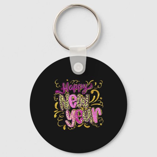 Happy New Year Hello 2026 Retro Leopard Sleutelhanger (Voorkant)