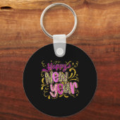 Happy New Year Hello 2026 Retro Leopard Sleutelhanger (Voorkant)