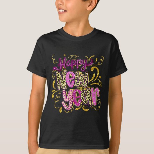 Happy New Year Hello 2026 Retro Leopard  T-shirt (Voorkant)