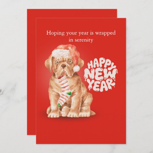 Happy new year holiday cards dog festive red feestdagenkaart (Voorkant / Achterkant)