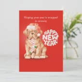 Happy new year holiday cards dog festive red feestdagenkaart (Staand voorkant)