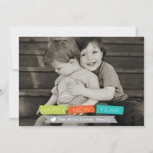 Happy New Year Holiday Photo Card Full Bleed Photo Feestdagenkaart