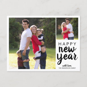 Happy New Year Holiday Photo Simple Moderne Script Feestdagenkaart