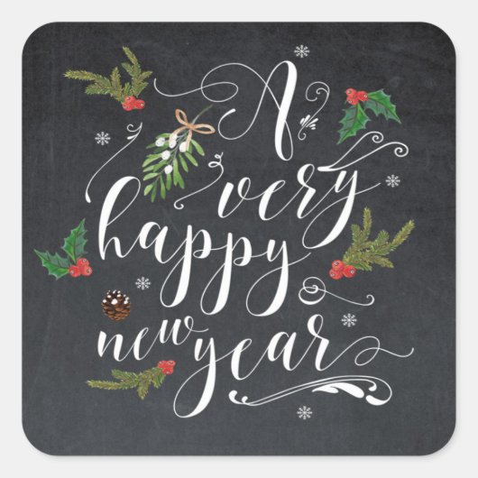 Happy New Year Holiday sticker label Holly (Voorkant)