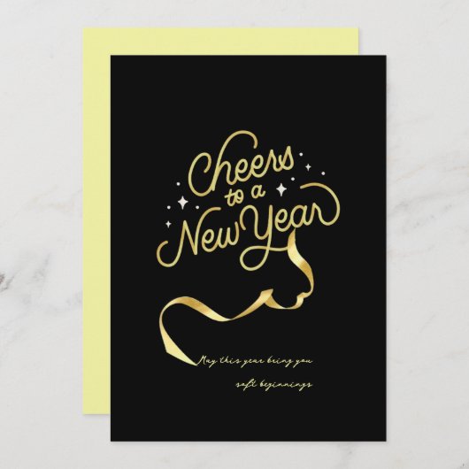 Happy new year holidaycards black gold stars spark feestdagenkaart (Voorkant / Achterkant)