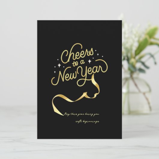 Happy new year holidaycards black gold stars spark feestdagenkaart (Staand voorkant)