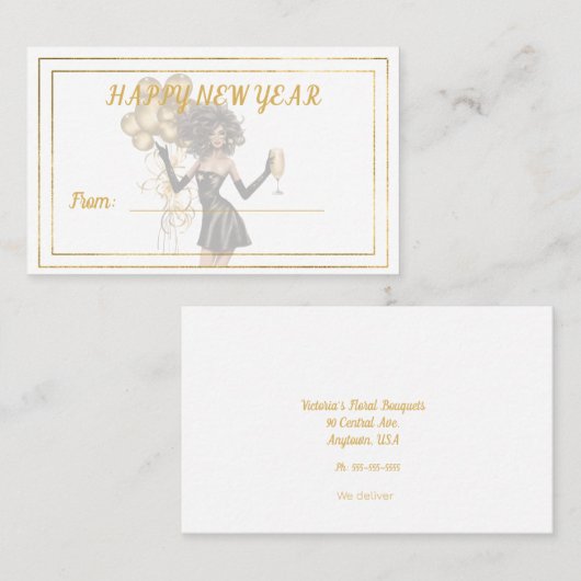 Happy New Year Hot Woman Balloons Gift Card Visitekaartje (Voorkant / Achterkant)