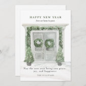 Happy New Year House Vooraan van Wintersneeuw Feestdagenkaart (Voorkant / Achterkant)