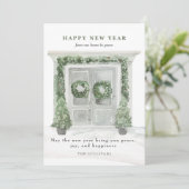 Happy New Year House Vooraan van Wintersneeuw Feestdagenkaart (Staand voorkant)