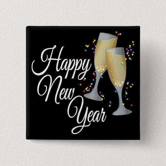 Happy New Year I Champagne Glasses Vierkante Button 5,1 Cm (Voorkant)