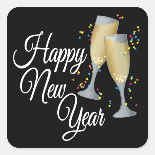 Happy New Year I Champagne Glasses Vierkante Sticker (Voorkant)