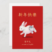 "Happy New Year" in het Chinese Zodiac Rabbit Feestdagenkaart (Voorkant / Achterkant)