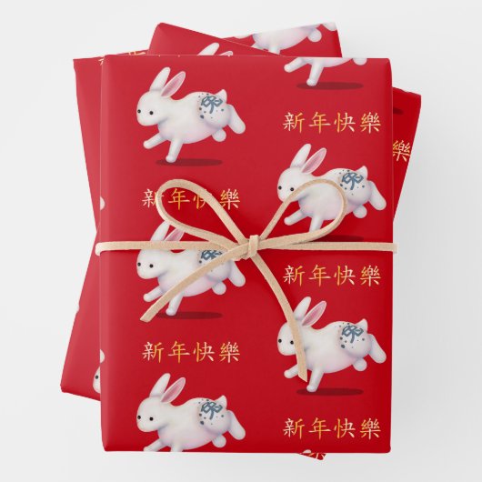 "Happy New Year" in het Chinese Zodiac Rabbit Inpakpapier Vel (In situ)