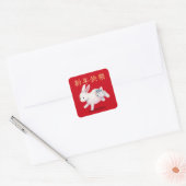 "Happy New Year" in het Chinese Zodiac Rabbit Vierkante Sticker (Envelop)
