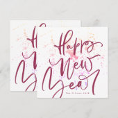 Happy New Year in maroon zomer handgeschreven teks Feestdagenkaart (Voorkant / Achterkant)