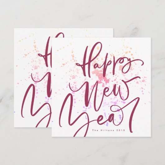 Happy New Year in maroon zomer handgeschreven teks Feestdagenkaart (Voorkant / Achterkant)