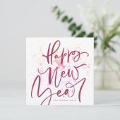 Happy New Year in maroon zomer handgeschreven teks Feestdagenkaart (Staand voorkant)