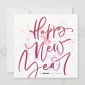 Happy New Year in maroon zomer handgeschreven teks Feestdagenkaart (Achterkant)