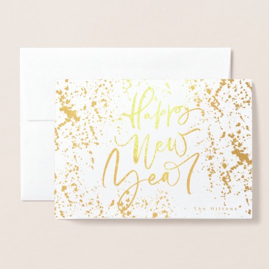 Happy New Year in Real Folie handgeschreven tekst Folie Kaarten (Voorkant met envelop)