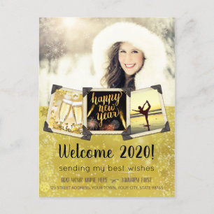 Happy New Year Instagram Vintage Photo Frame Gold Feestdagenkaart