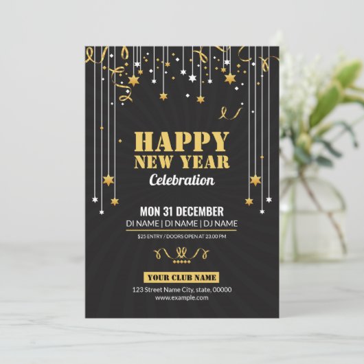 Happy New Year Invitation Flyer Kaart (Staand voorkant)